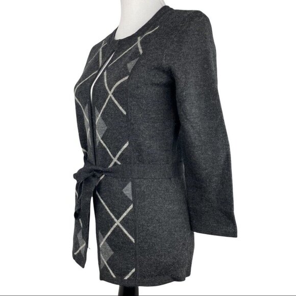 Premise Women's NWT Gray Argyle Apollo Cinder Merino Wool Cardigan Sweater S/C34 - Picture 4 of 8